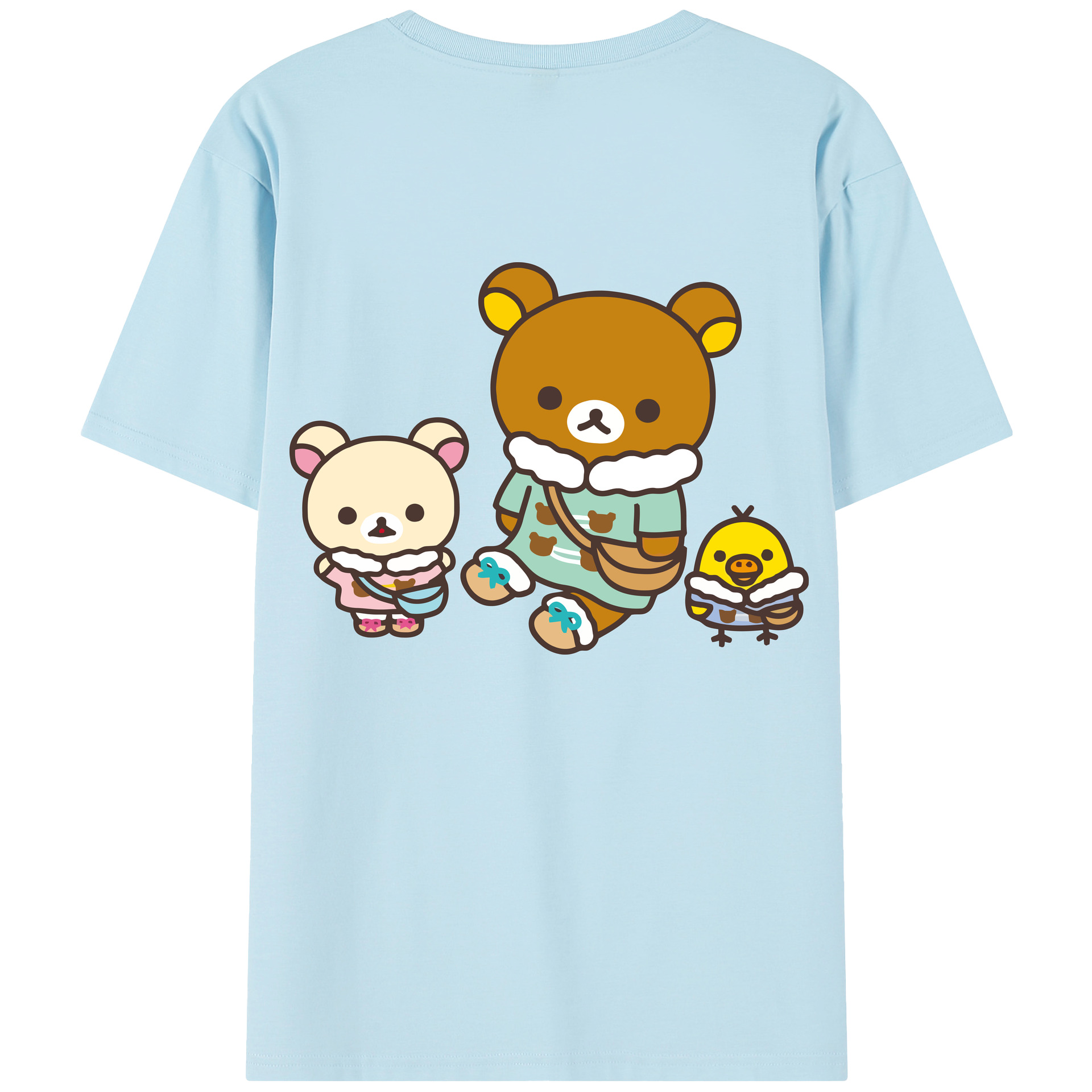 （画像用） リラックマ リラックマ キイロイトリ Rilakkuma Korilakkuma Kiiroitori 綿100％半袖Tシャツ（背面プリント）